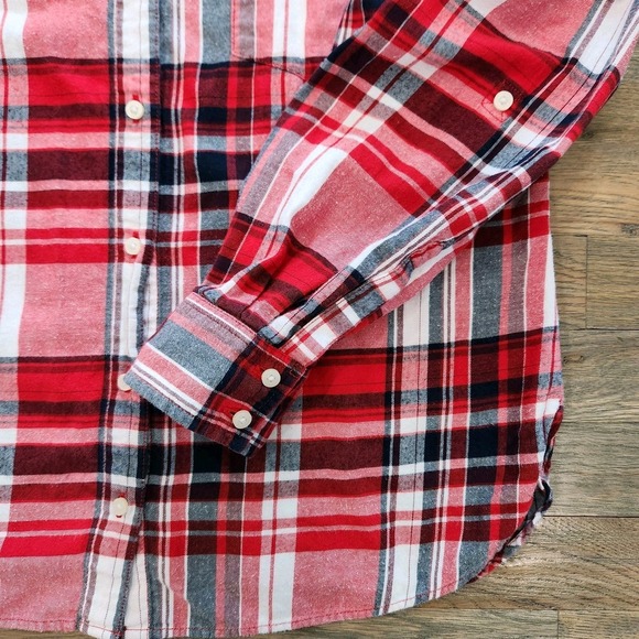 Tommy Hilfiger Popover Red Plaid Women Medium Roll-Tab Long Sleeve Button Down - Picture 3 of 10